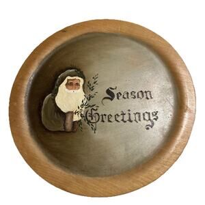 Primitive Style Wood Carved Hand Painted Santa Decor 12" Diameter Plate Putney